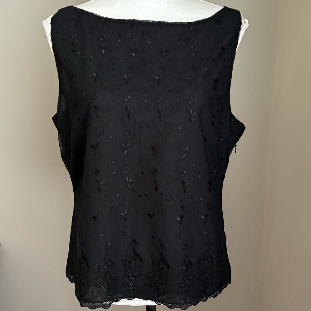 Vtg Ann Taylor Loft Top Black Lace Overlay Sleeveless Holiday Party Blouse 14